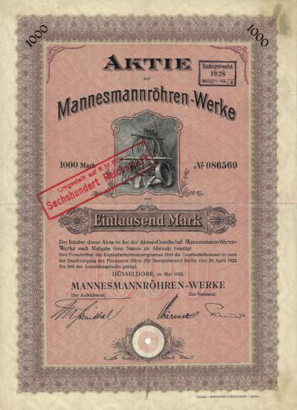 Mannesmannröhren-Werke, 1000 Mark von 1922
