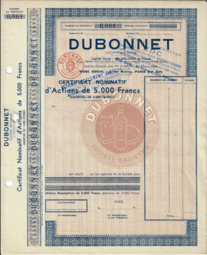 Dubonnet S.A., Paris 1957 (Weltbekannter Vermouth-Hersteller)