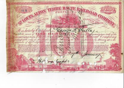 The St. Louis, Alton and Terre Haute Railroad Company, 100 Shares (1880er Jahre)