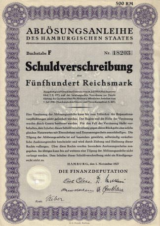 Ablösungsanleihe des Hamburgischen Staates, Buchstabe F, Schuldverschreibung
