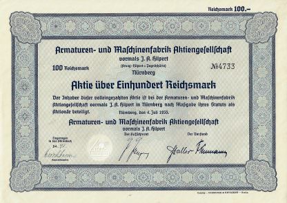 Armaturen- und Maschinenfabrik Aktiengesellschaft vormals J.A.Hilpert(Amag-Hilpert-Pegnitzhütte), Nürnberg