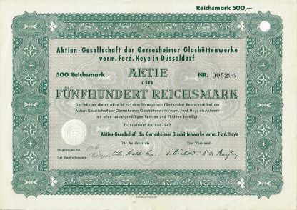 Aktien-Gesellschaft der Gerresheimer Glashüttenwerke vorm. Ferd. Heye in Düsseldorf
