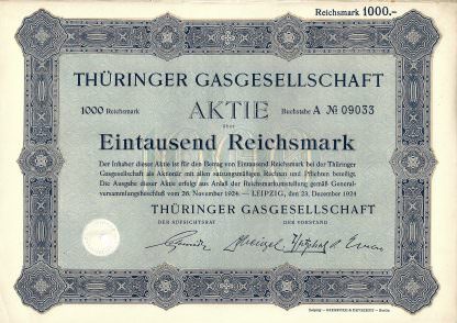 Thüringer Gasgesellschaft AG, 1000 RM von 1924 (THÜGA)