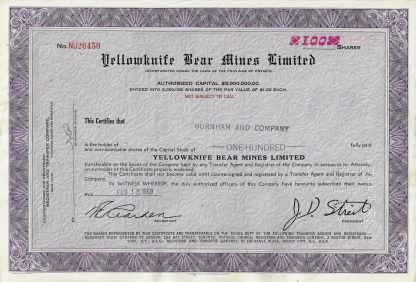Yellowknife Bear Mines Limited - Goldminen-Unternehmen aus Kanada