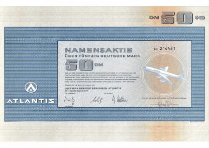 ATLANTIS, Namensaktie über 50 DM - Frankfurt am Main, im Januar 1971