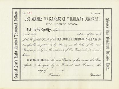 Des Moines and Kansas City Railway Company, Des Moines, Iowa