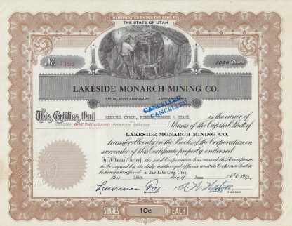 Lakeside Monarch Mining Co., Salt Lake City, (Utah)