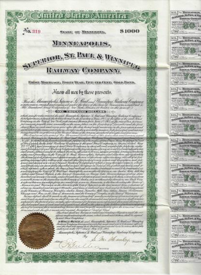 Minneapolis, Superior, St. Paul & Winnipeg Railway Company, 1902 (incl. aller Kupons) – Bild 2