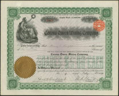Corona Queen Mining Company, New Mexico, 1909