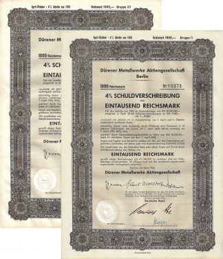 Dürener Metallwerke Aktiengesellschaft Berlin, 1943 (4% Schuldverschreibung) - Verschiedene Ausführungen