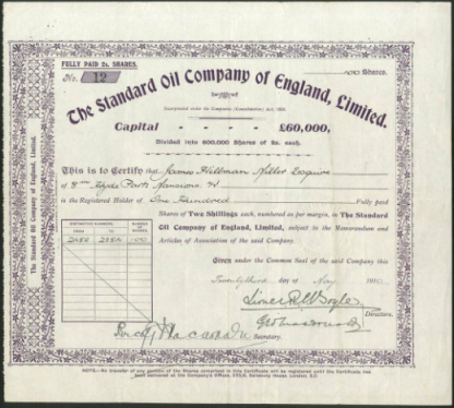 The Standard Oil Company of England, Limited, 1910