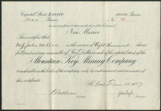 Mountain Key Mining Company, New Mexico, 1887