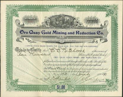 Oro Quay Gold Mining and Reduction Co., New Mexico, 1911