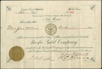 Pacific Gold Company, New Mexico, 1889
