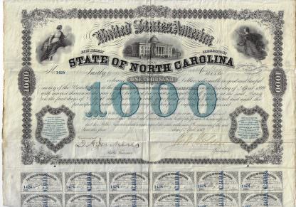 The State of North Carolina, Bond 1869 (William Woods Holden)