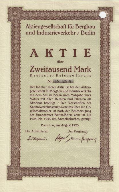 Aktiengesellschaft Für Bergbau und Industrieverkehr / Berlin (1923)