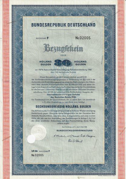 Bundesrepublik Deutschland, Bezugsschein, Buchstabe F, 36 Holländ. Gulden, 1960
