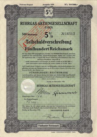 Ruhrgas Aktiengesellschaft Essen, 5% Teilschuldverschreibung (1939)