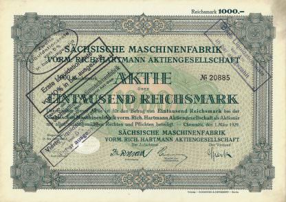 Sächsische Maschinenfabrik vorm. Rich. Hartmann Aktiengesellschaft, 1929