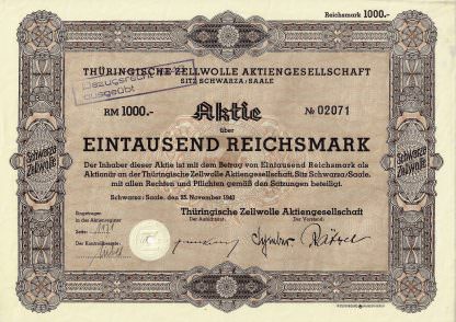 Thüringische Zellwolle Aktiengesellschaft Sitz Schwarza/Saale (1940)