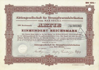 Aktiengesellschaft für Strumpfwarenfabrikation vorm. Max Segall, 1927