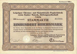 Leipziger Chromo- und Kunstdruck-Papierfabrik vorm. Gustav Najork, Aktienegsellschaft, Leipzig, 1938