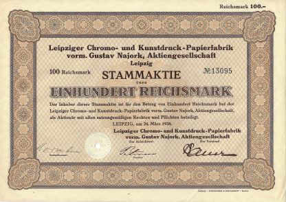 Leipziger Chromo- und Kunstdruck-Papierfabrik vorm. Gustav Najork, Aktienegsellschaft, Leipzig, 1938