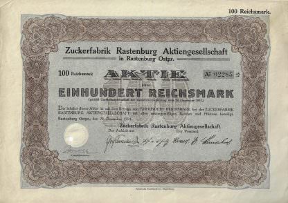 Zuckerfabrik Rastenburg Aktiengesellschaft in Rastenburg Ostpr., 1924 (heute: Ketrzyn)