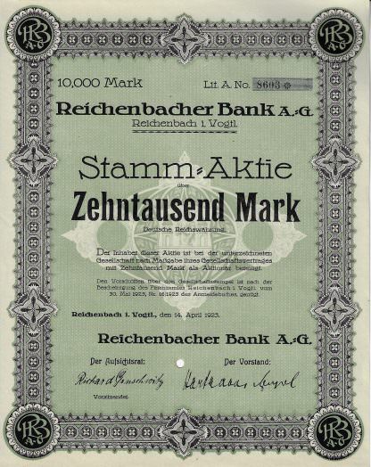 Reichenbacher Bank AG, Reichenbach i. Vogtl. (1923)