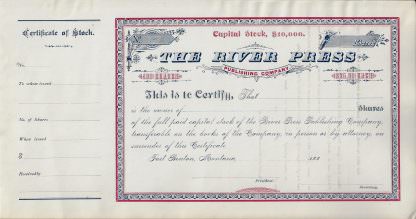 The River Press Publishing Company, Fort Benton, 1880er Jahre