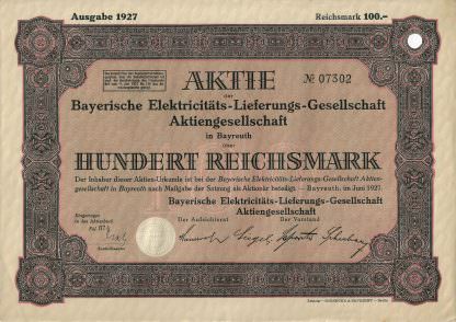 Bayerische Elektricitäts-Lieferungs-Gesellschaft AG, 1927