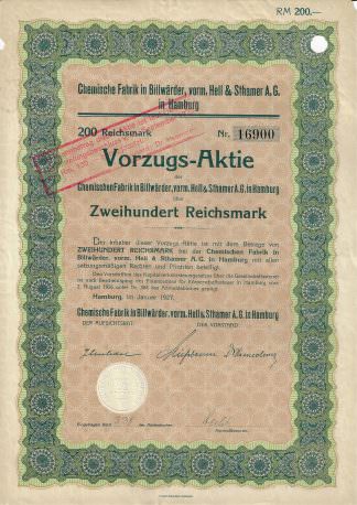 Chemische Fabrik in Billwärder, vorm. Hell & Sthamer A.G. in Hamburg, 1927