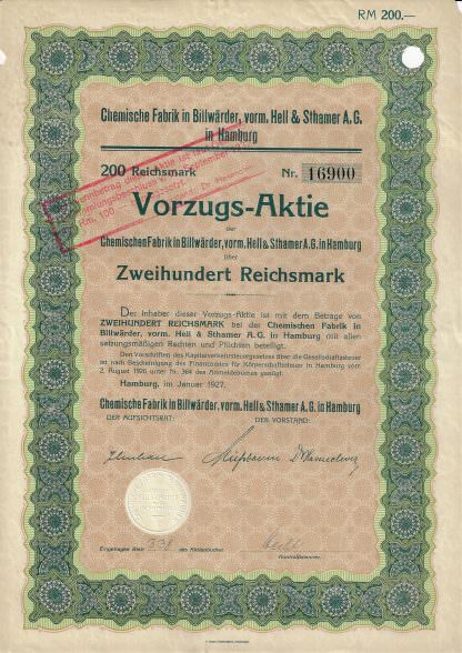 Chemische Fabrik in Billwärder, vorm. Hell & Sthamer A.G. in Hamburg, 1927
