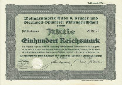 Wollgarnfabrik Tittel & Krüger und Sternwoll-Spinnerei Aktiengesellschaft, Bremen (1934)