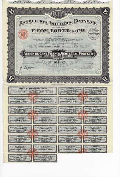 Banque des Interets Francais Anciennement E. Foy. Forte & Cie S.A. (1926)