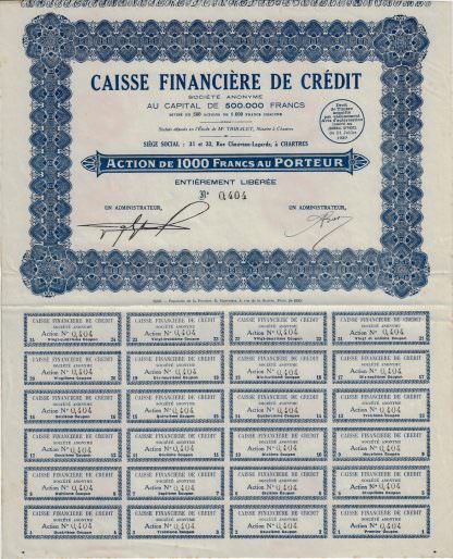 Caisse Financiere de Credit S.A., 1930