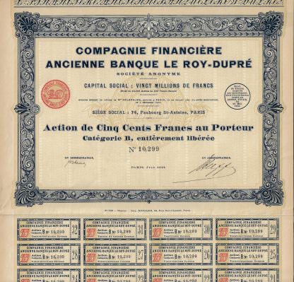 Compagnie Financiere Ancienne Banque le Roy-Dupre S.A., 1924