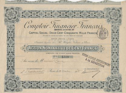 Comptoir Financier Francais S.A., 1908