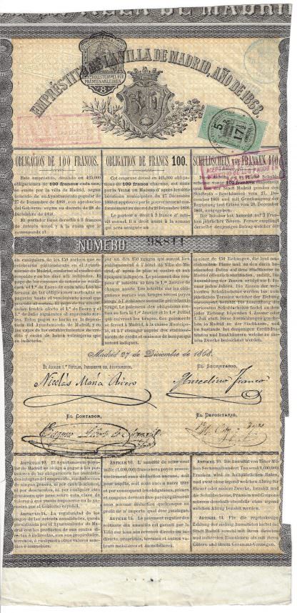 Emprestitode la Villa de Madrid, ano de 1868