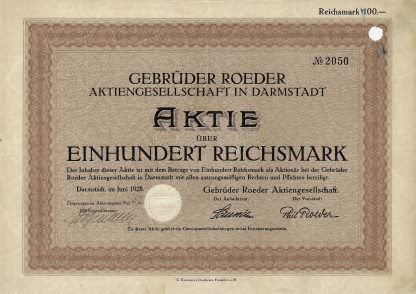 Gebrüder Roeder Aktiengesellschaft in Darmstadt, 1928