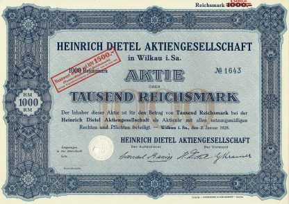Heinrich Dietel Aktiengesellschaft in Wilkau i. Sa., 1928