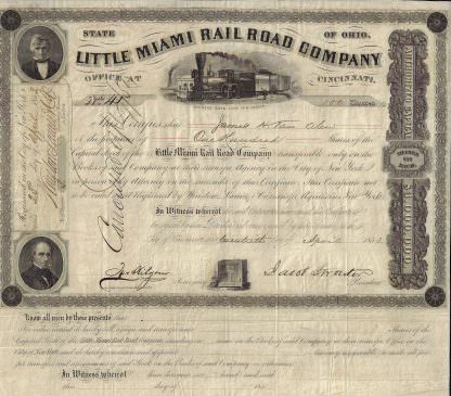 Little Miami Railroad Company, 1853 (Originalunterschrift v. Jacob Strader)