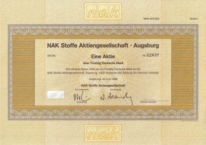 NAK Stoffe Aktiengesellschaft Augsburg, 1989