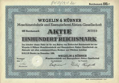 Wegelin & Hübner Maschinenfabrik Eisengießerei, Halle/Saale, 1936