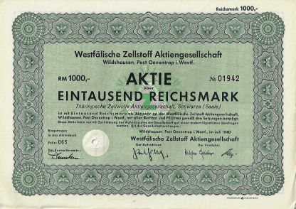 Westfälische Zellstoff Aktiengesellschaft Wildhausen, Post Oeventrop i. Westf., 1940