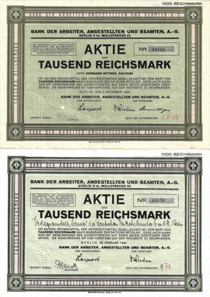 Bank der Arbeiter, Angestellten und Beamten, A.-G. Berlin S14, Wallstrasse 65 (1926-1929)