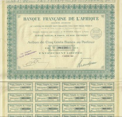 Banque Francaise de l´Afrique S.A., 1927