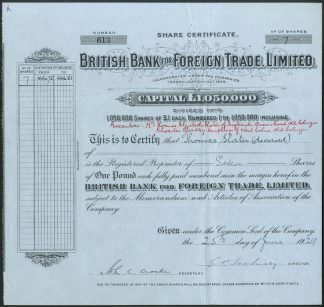 British Bank of Foreign Trade Limited, 1929