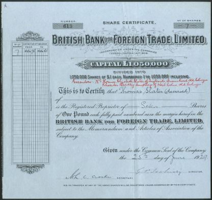 British Bank of Foreign Trade Limited, 1929