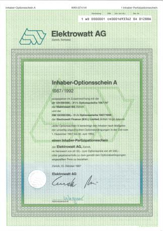 Elektrowatt AG, Inhaber-Optionsschein A, Zürich, Schweiz (1987)
